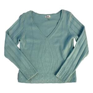 Lilly Pulitzer Aqua Blue 100% Cashmere V Neck Classic Preppy Sweater Size L